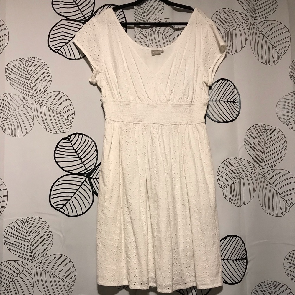 🆕eShakti White Eyelet Summer Dress Knee Length
